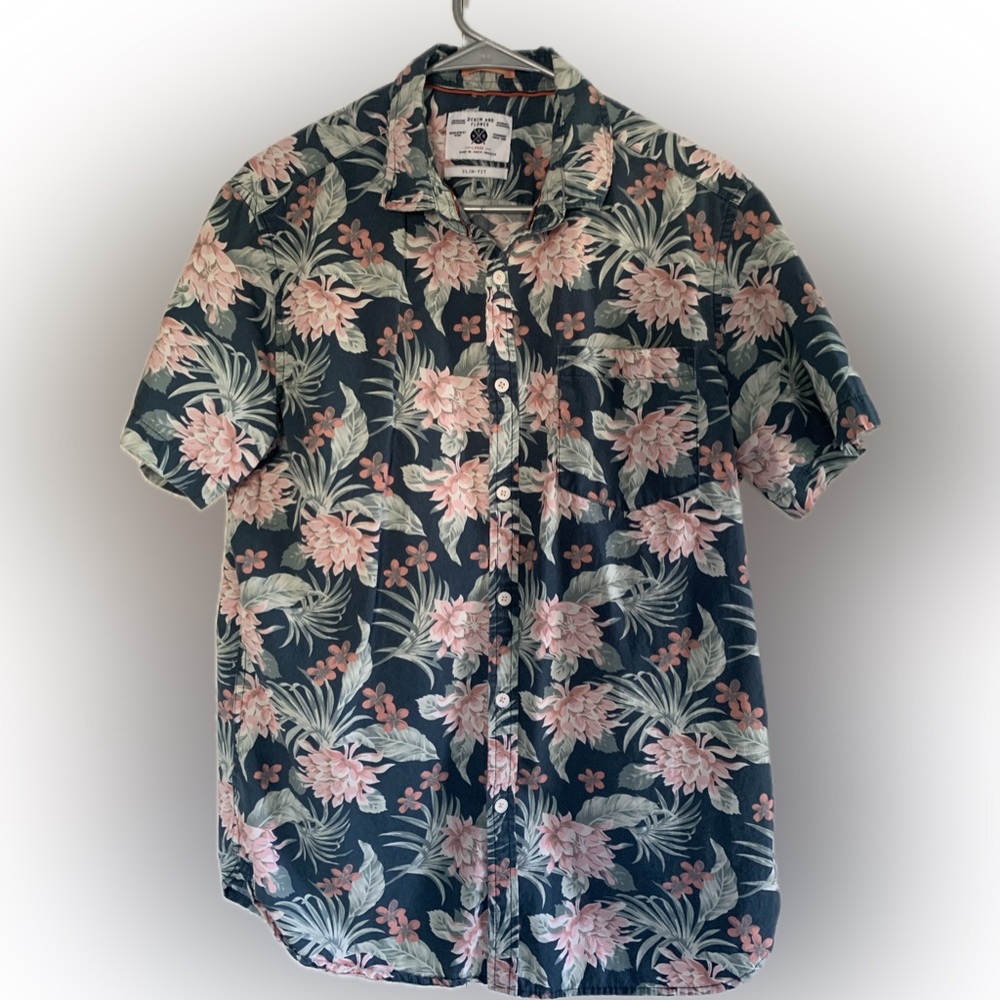Denim & Flower Men’s Size L Slim-Fit Short Sleeve Button-Down Shirt